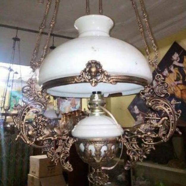 LAMPU GANTUNG KEREK ANTIK KLASIK JAWA BETAWI DIAMETER 40CM HIAS JOGLO CAFE VINTAGE