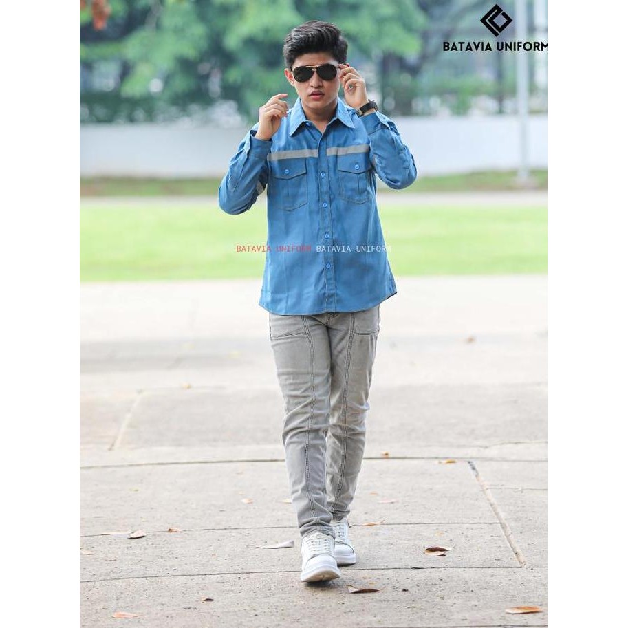 Kemeja Wearpack Jeans Safety K3 Lengan Panjang Warna Blue Jeans