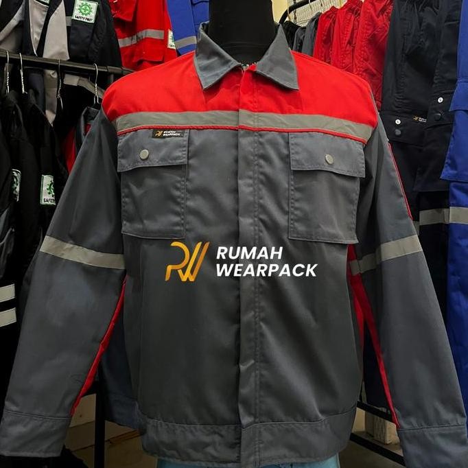 BAJU SAFETY BAJU SAFETY PROYEK BAJU WEARPACK ATASAN SAFETY ABU MERAH