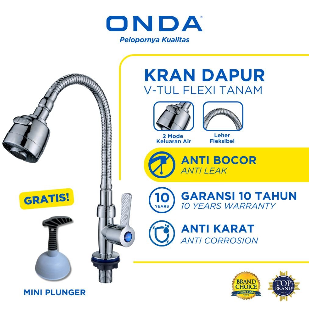 ONDA Kran Wastafel Cuci Piring V-TUL FLEXI Tanam 1/2 In Keran Dapur Leher Angsa Fleksibel