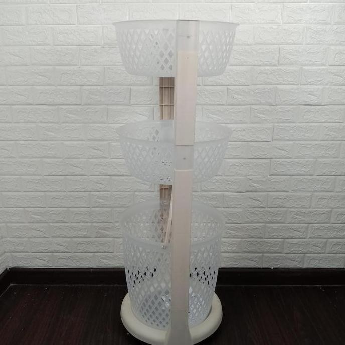 Rovega Keranjang Pakaian Laundry Basket Plastik 3 Level Light Grey Transparan Cream Rlb350