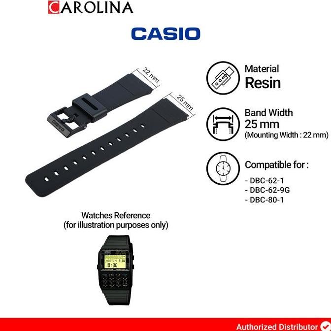 TALI STRAP CASIO DBC-62 / DBC-80 25MM BLACK RESIN 70378364 ORIGINAL DAN TERPERCAYA