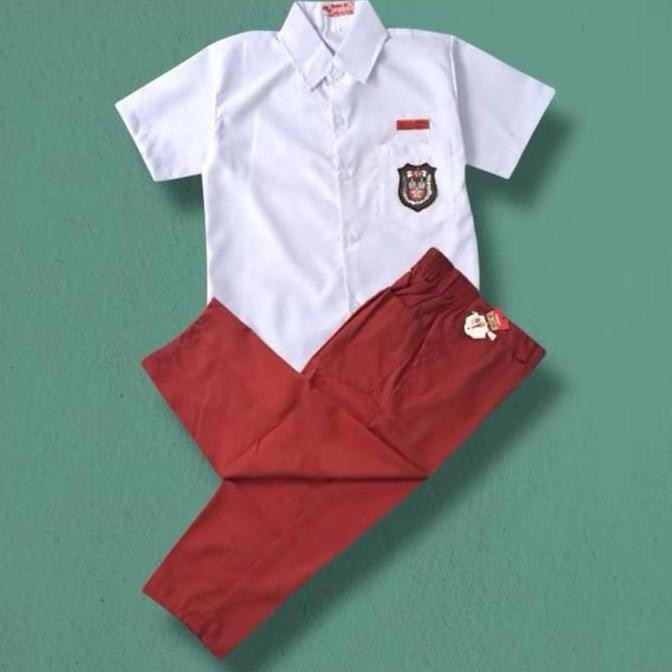Setelan Seragam Sekolah SD Lengkap Baju Seragam Sekolah Merah Putih Anak Laki Laki Lengan Pendek uni