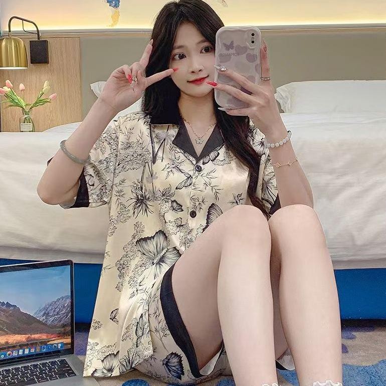 Baju Tidur Rumah Wanita Keren, Bahan Sutra Es Import Lembut, Berbagai Motif Lucu, Atasan + Celana Pe