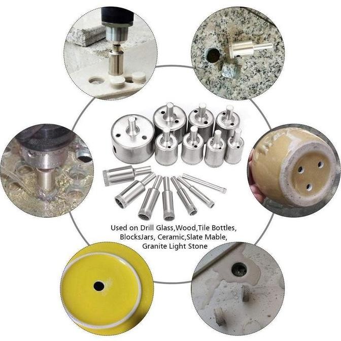 15/10Pcs Set Mata Bor Kaca Keramik Granit Marmer Batu Porselen Diamond Hss Holesaw Pelubang/Mata Bor