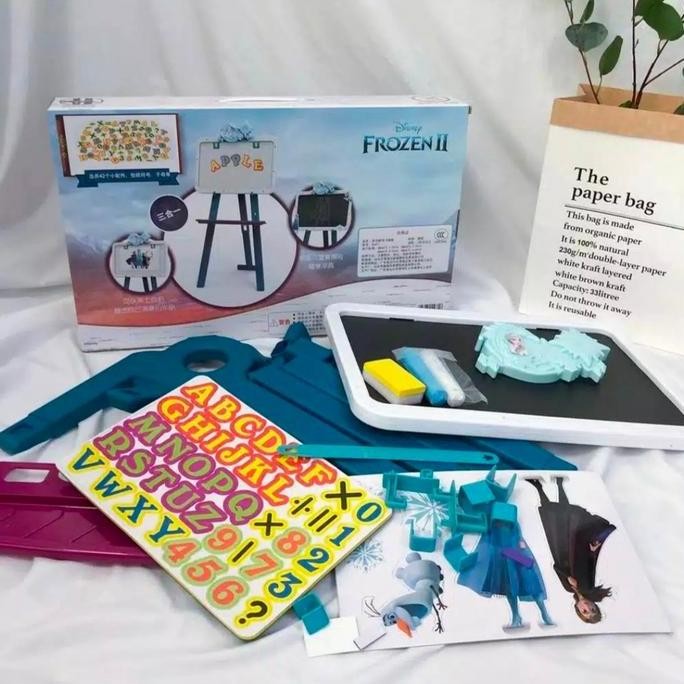 [Capt] Mainan Edukatif Anak Stand Papan Tulis 2 Sisi & Puzzle Balok Magnet - Learning Easel 3 In 1 T