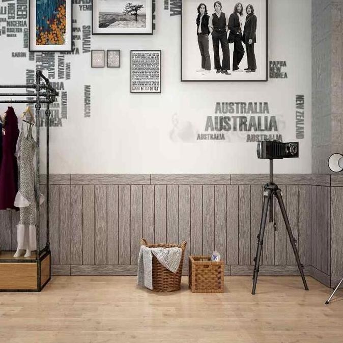 New wallpaper dinding sticker foam 3D motif kayu