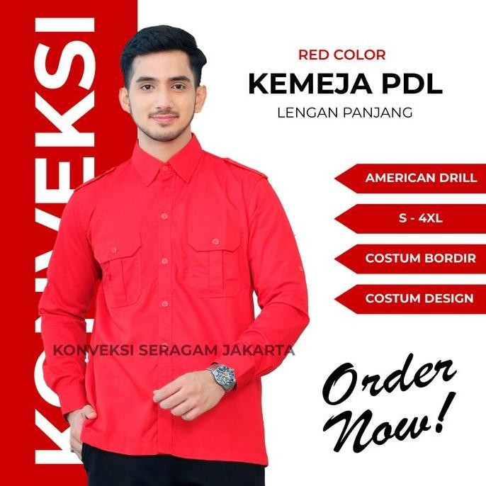 PDL Baju Kemeja Seragam Kerja Pakaian Dinas Lapangan Merah Bisa Bordir