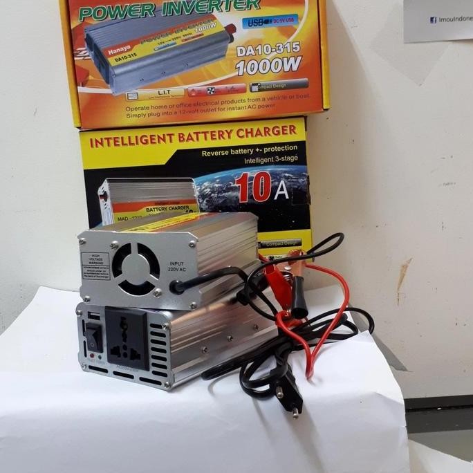 Promo Paket Power Inverter 1000 Watt + Charger Aki Ussat 10A