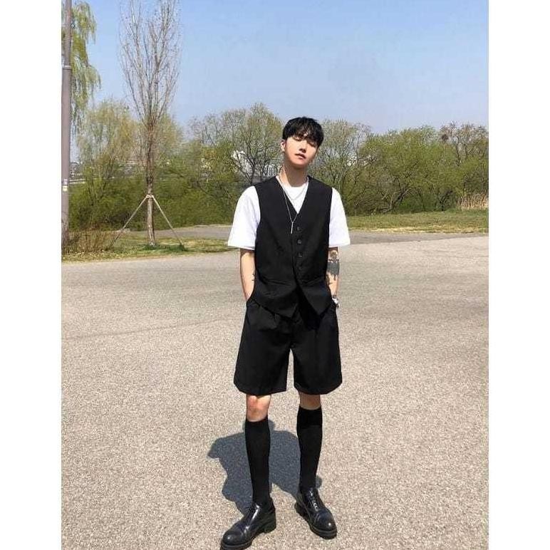 Kuke Vest Krem Khaki Rompi Dalaman Jas Pria Pesta Formal Bestman Groom Coklat Muda Brown Uy-23