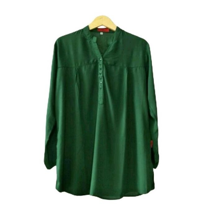 BLOUSE WARNA HIJAU BOTOL POLOS-BLUS RAYON-ATASAN JUMBO-PAKAIAN WANITA-LENGAN PANJANG+ Katun