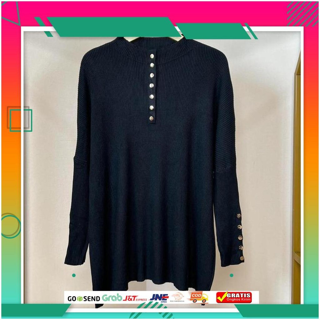 Coovi Folly Tunik Oversize Gold Button - Atasan Tunik Wanita Lengan Panjang Polos Knitwear Rajut Sam