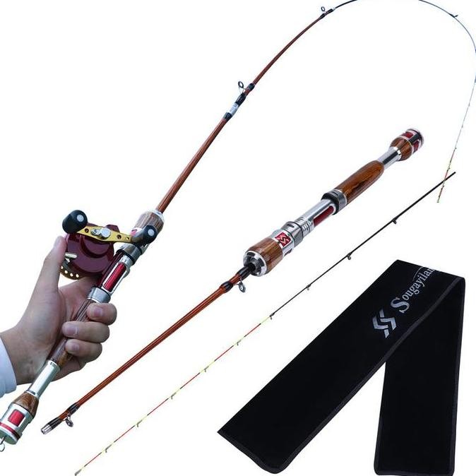 Sougayilang joran pancing udang 1.2m 2 bagian gagang pancing kayu EVA Menangani joran pancing carbon