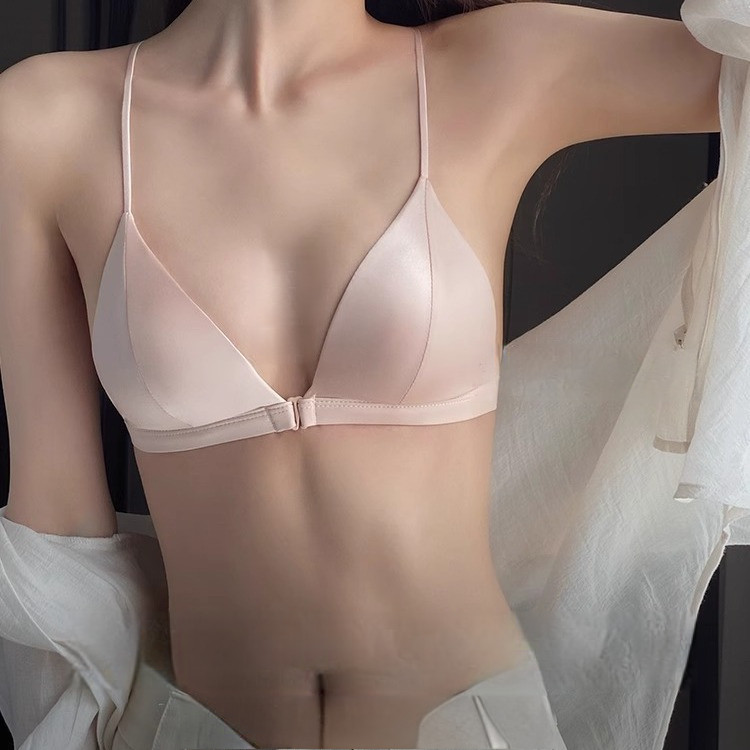 [Crush One] Set Bra Wanita Dengan Cup Segitiga Prancis Bra Push-Up Tipis Musim Panas Tali Spaghetti 