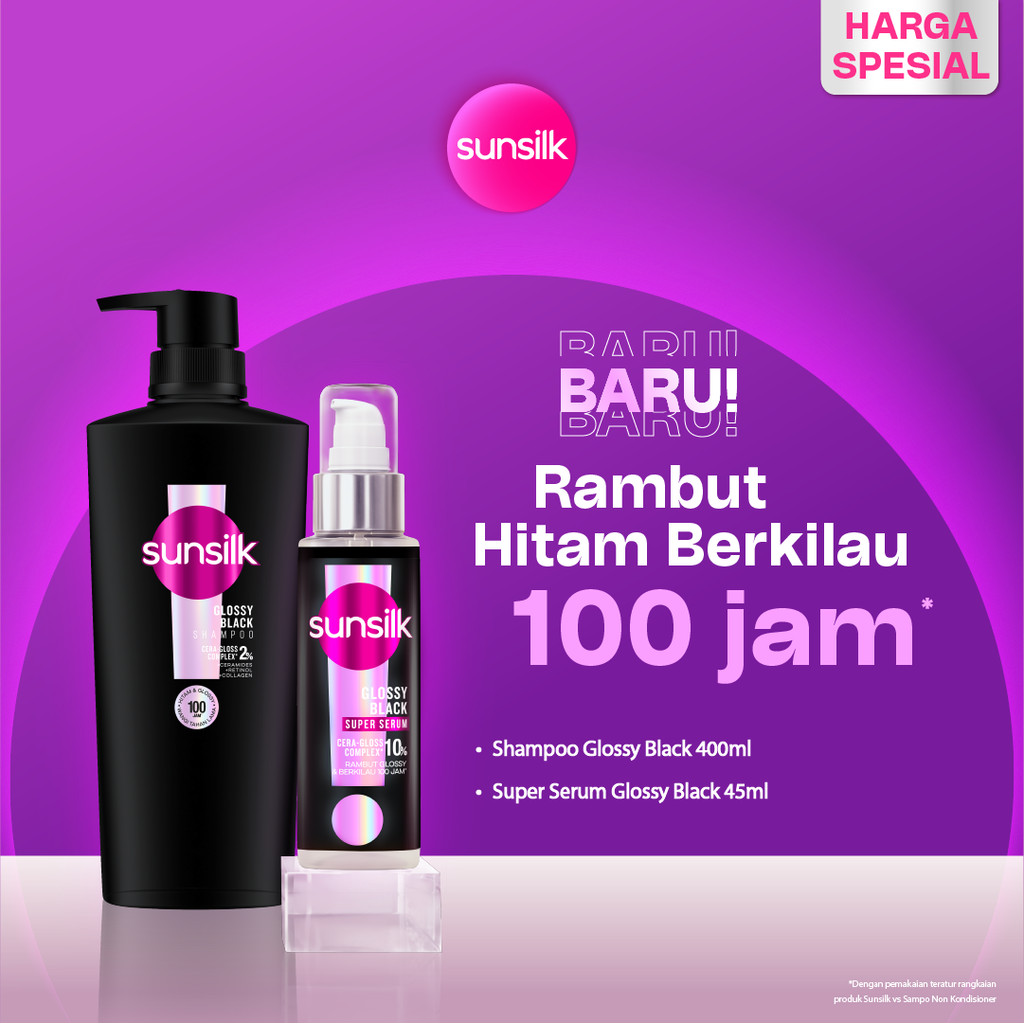 [BUNDLE PRODUK BARU] Sunsilk Shampoo Glossy Black 400ml + Sunsilk Super Serum Glossy Black 45ml