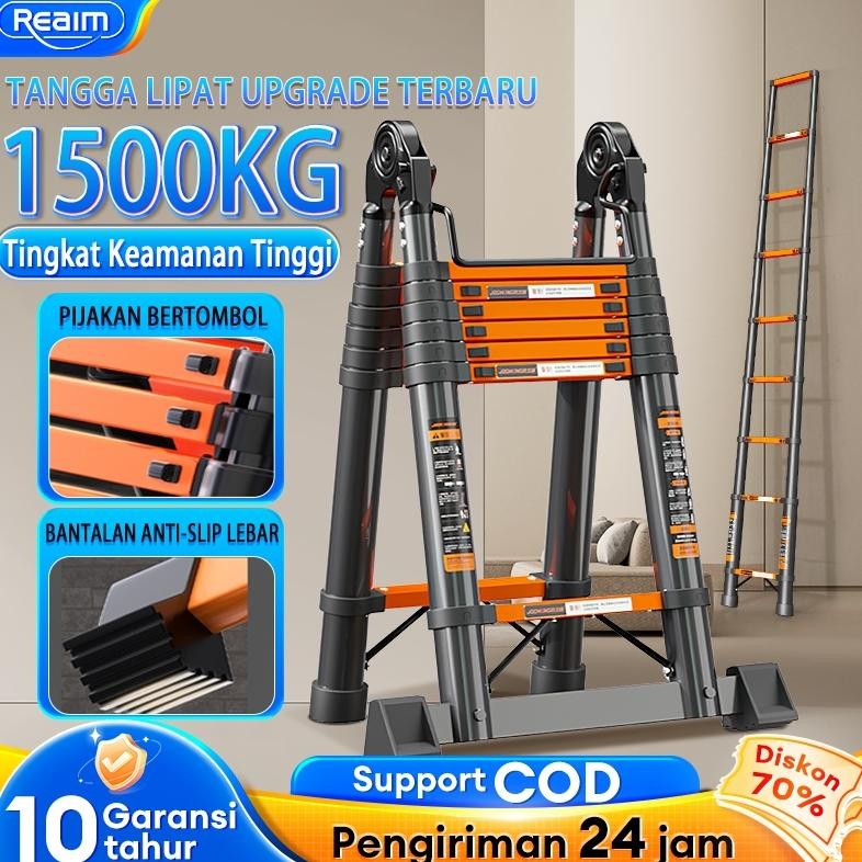 Reaim Tangga lipat aluminium Tangga Teleskopik Multifungsi Aluminium 2 meter/4 meter/6 meter Tangga 