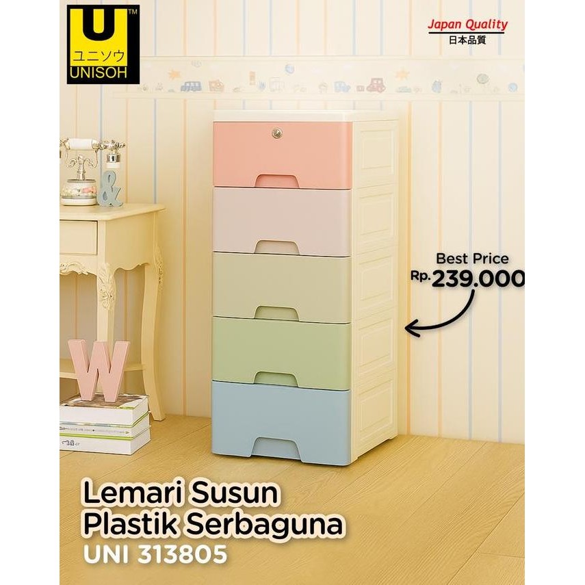 PROMO - UNISOH Lemari Plastik Pakaian Plastik Laci Susun Drawer Cabinet