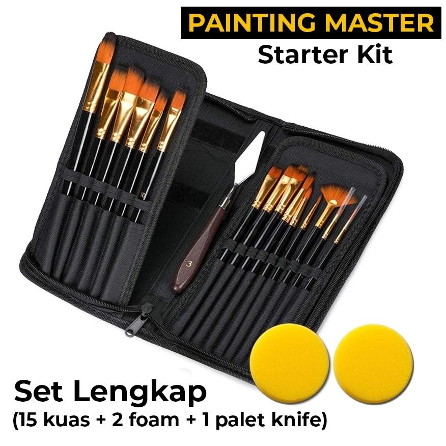 Art Brush Set Kuas Lukis 18 in 1 Kuas Alat Lukis Set Lengkap Mixing