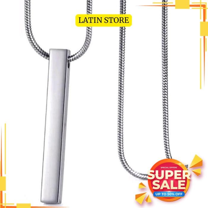 KALUNG TITANIUM BULAT BELUT SILVER DAN HITAM BANDUL BALOK SILVER BY LATIN STORE