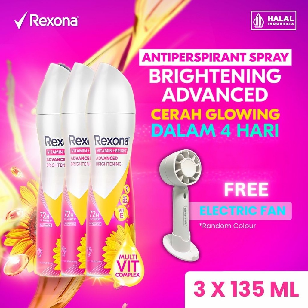 Buy 3 Rexona Women Antiperspirant Aerosol Deodorant Spray Advanced Brightening 135ml FREE Electric F