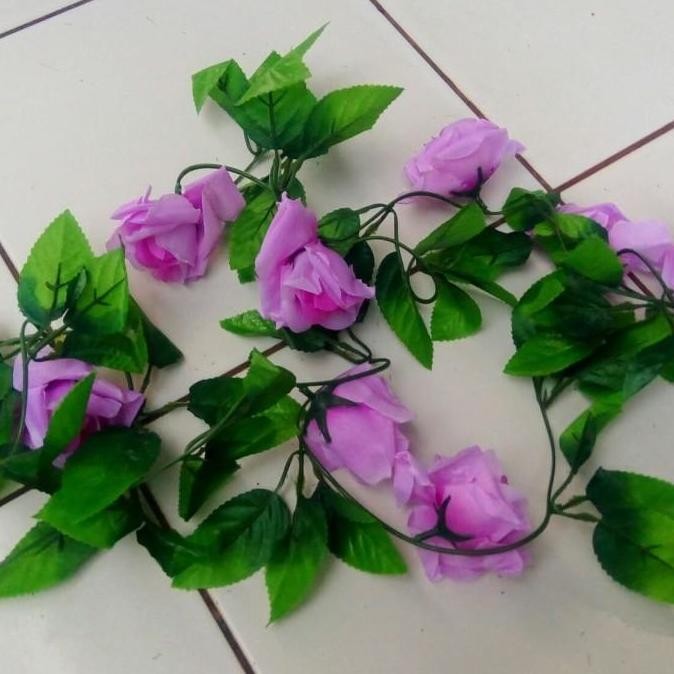 Promo Bunga Artificial Plastik Palsu Mawar Ungu Rambat Imitasi Hiasan