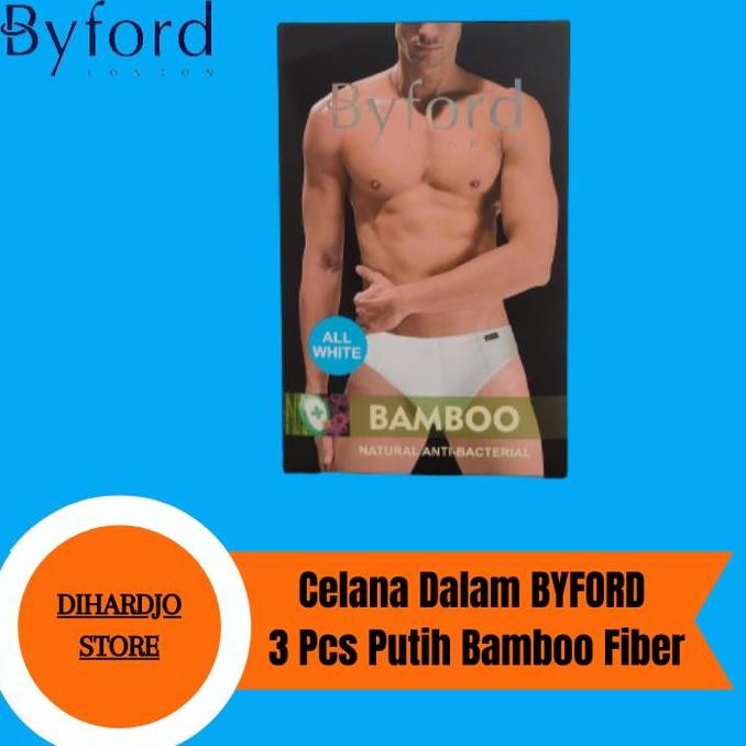 Promo BYFORD Celana Dalam Pria Putih Isi 3 Pcs All White Bamboo Fiber COD