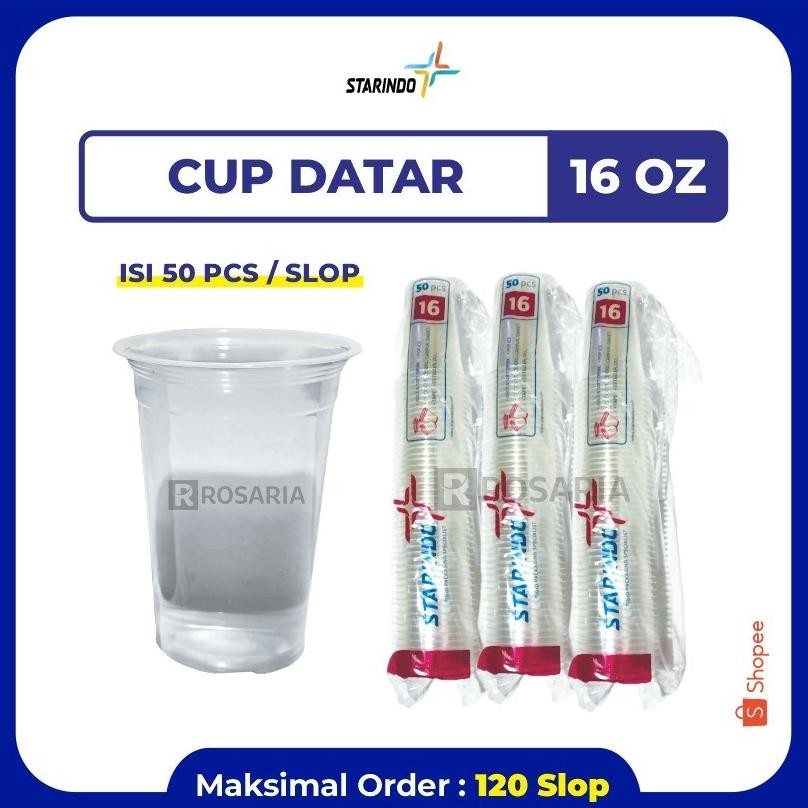 Cup Polos Datar 16 Oz Starindo 5 Gr Plastik Bening Gelas Minuman Stok