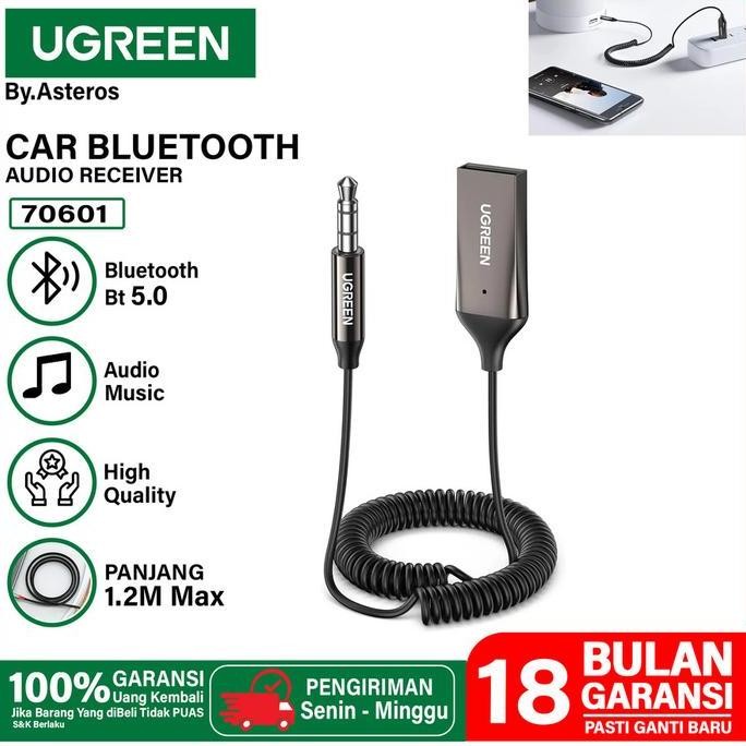 TERMURAH - UGREEN Car Bluetooth Audio Receiver Aux 3.5mm Wireless Audio Receiver