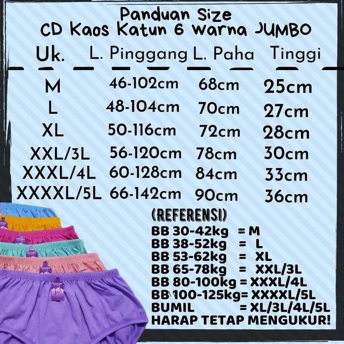 Promo Celana Dalam Wanita Polos Katun 12 PCS  Elastis CD Ibu HAMIL JUMBO 5L-4L-3L-L-M Cawet Cotton P