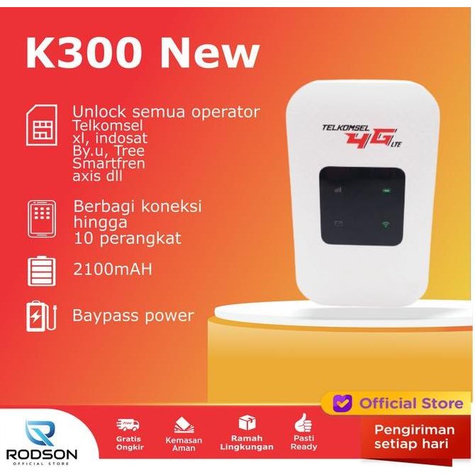 Modem Wifi Mifi K300 New 4G LTE Unlock Telkomsel XL Indosat Tree Smart