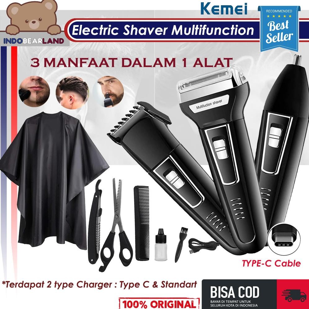 KEMEI Shaver & Clipper Cas Elektrik Mesin Cukur Rambut Jenggot Kumis 3in1 Alat Cukur Multifungsi