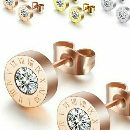 Qq Anting Tusuk Angka Romawi Titanium Elegan