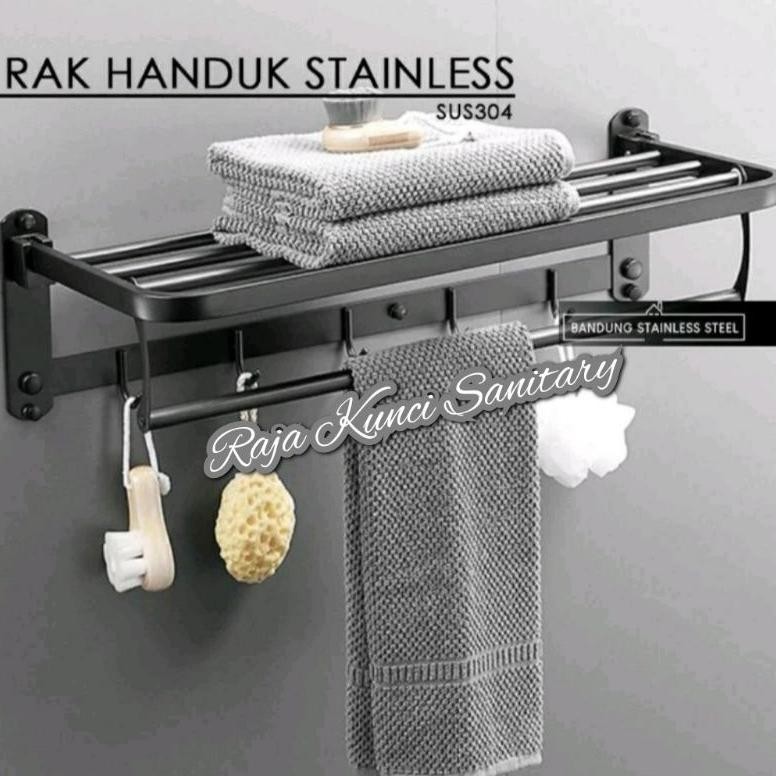 Gantungan Handuk Lipat Stainless Hitam/Black/GantunganLipat/Gantungan Baju/Rak Handuk Lipat Stainles