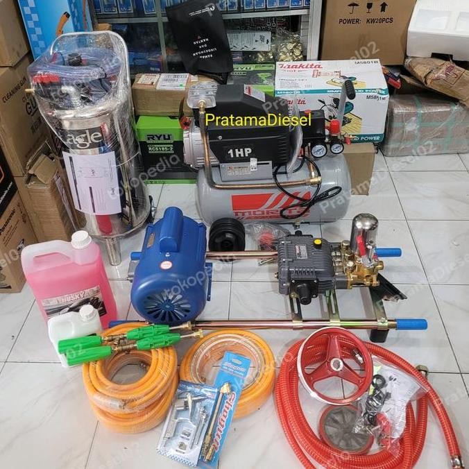 Paket Steam Cuci Motor Mobil Listrik Salju Kompresor 1HP24Liter semir