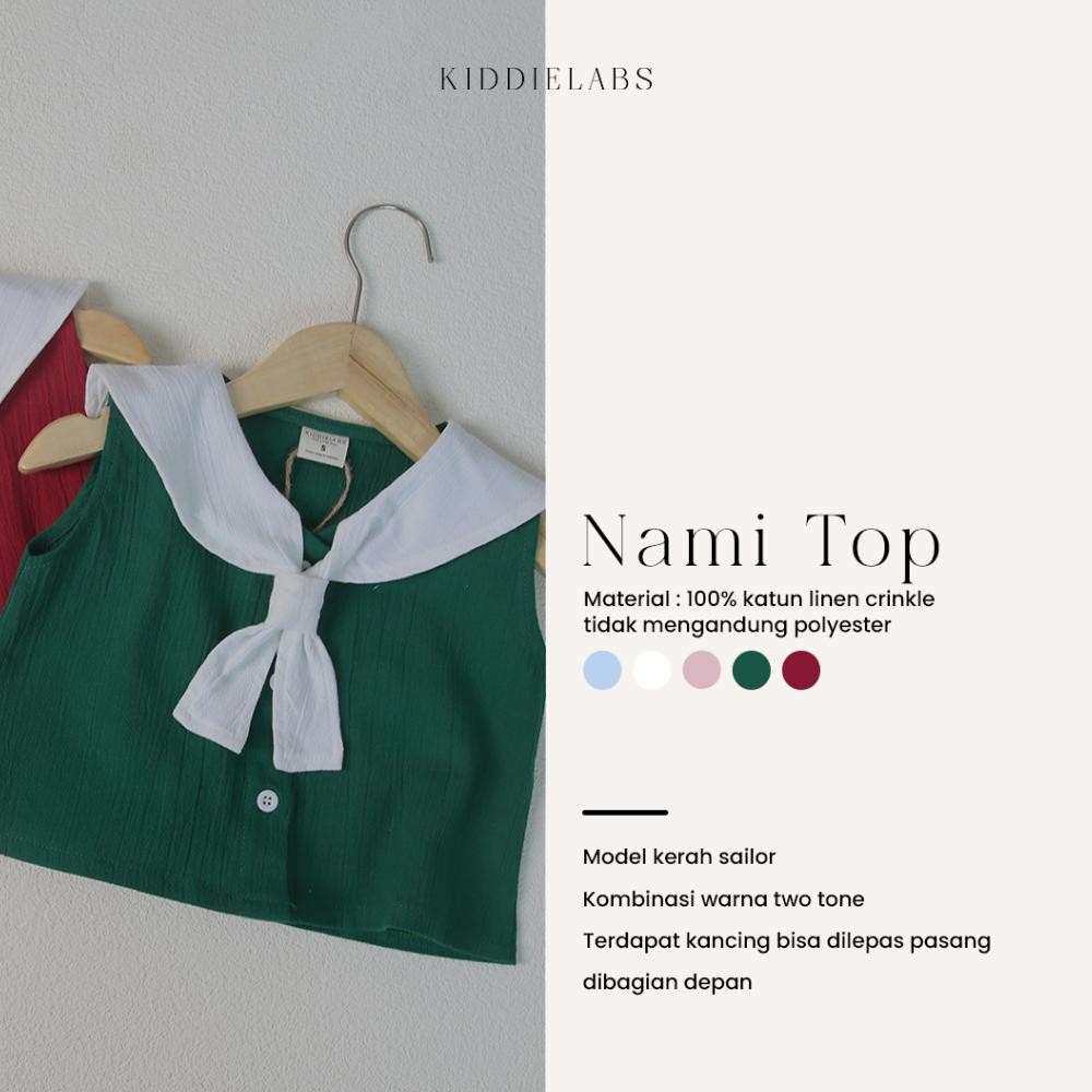 Baru Kiddielabs [5 WARNA 1-8 Tahun] Nami Linen Top Atasan Anak Sailor Neck Anak Perempuan Baju Natal