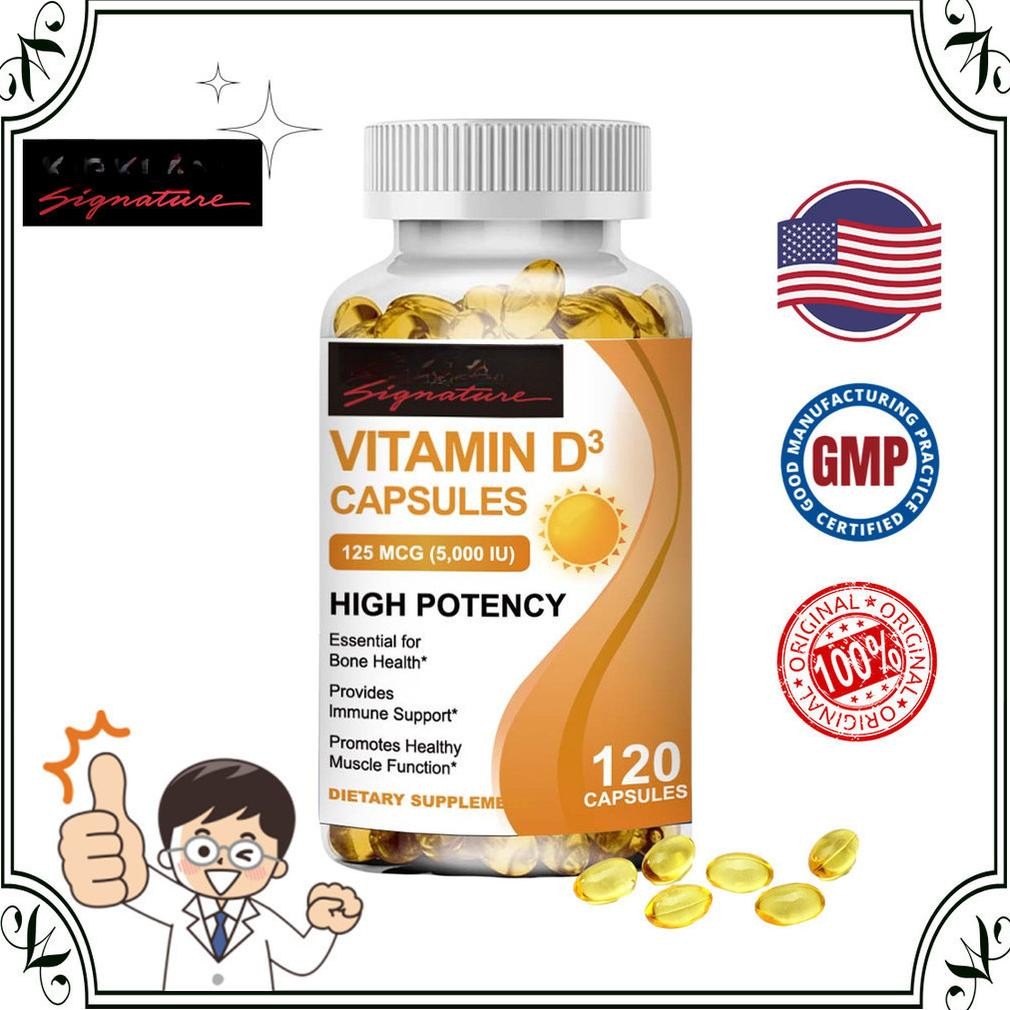 KIRKLAND Vitamin D3 Capsules 5000IU 125Mcg Healthy Muscle Function Helps Support Strong Bones and Te