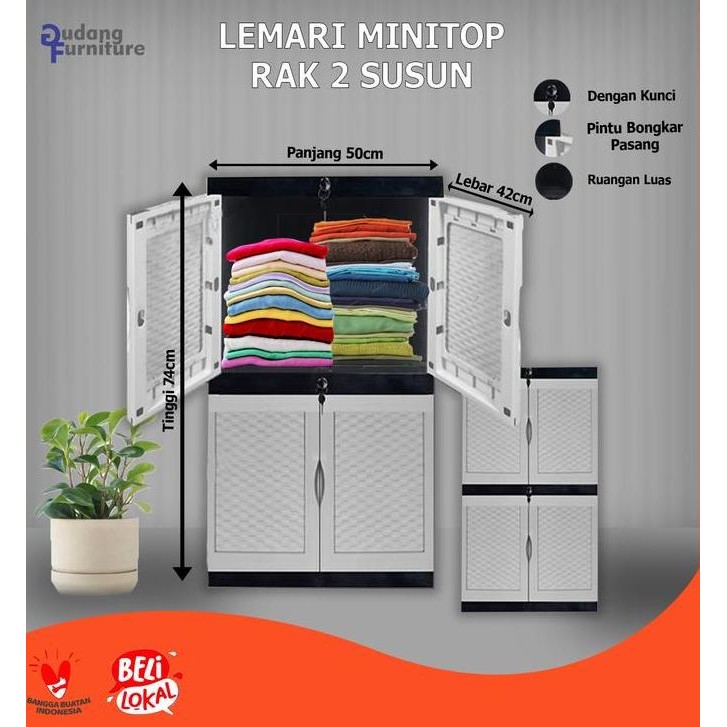 Promo Lemari Baju Plastik / Lemari Pakaian Plastik / Lemari Plastik Susun Motif Timbul Dengan Kaca D