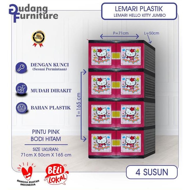 Promo Lemari Jumbo Lemari Pakaian Lemari Plastik 4 Susun Kunci HELLO KITTY 4 SUSUN ( KITTY4SSNK ) CO