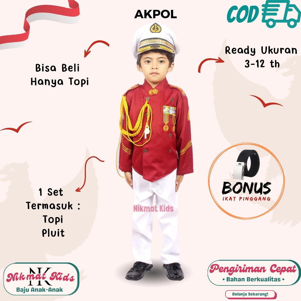 Baju polisi anak setelan akpol seragam kostum profesi akpol merah baju polisi akademi kepolisian ser