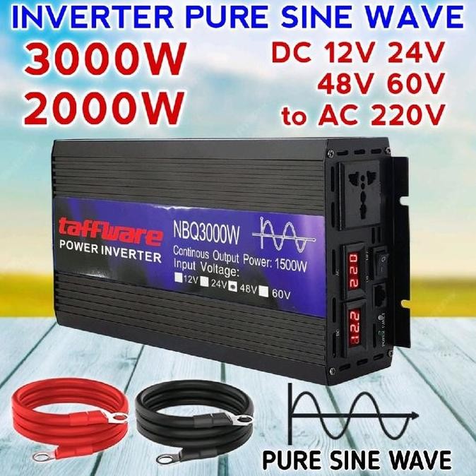 INVERTER DC TO AC PURE SINE WAVE 3000 WATT DC 12V 24V 48V 60V TO AC 220V PSW NBQ2000WATT ORIGINAL DA