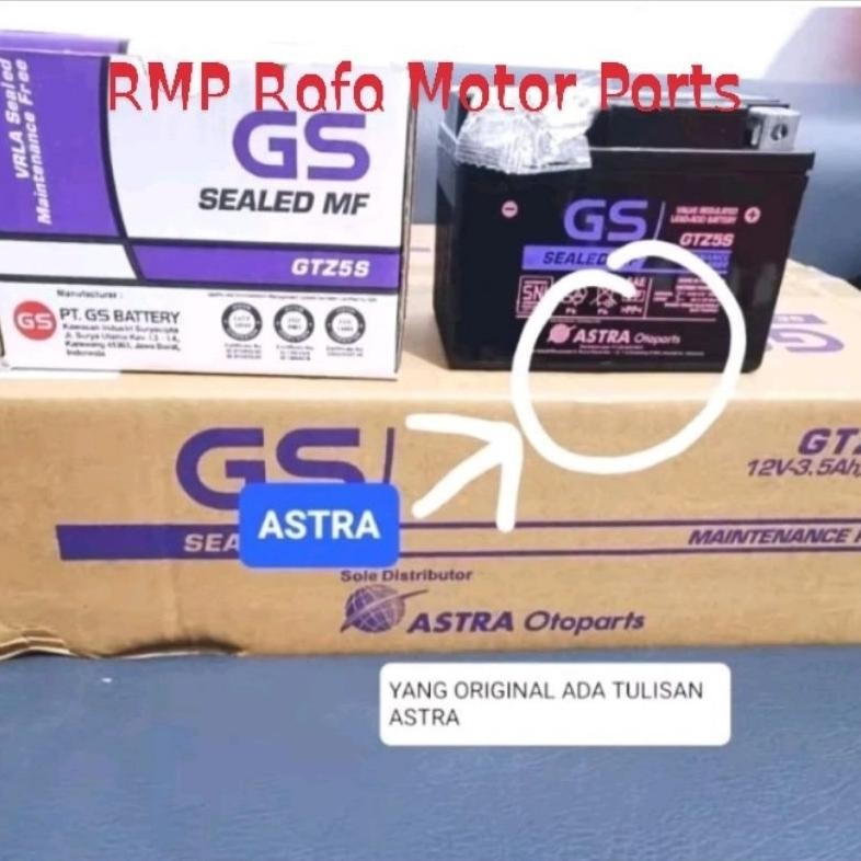 AKI ACCU MOTOR HONDA BEAT/VARIO/MIO J GTZ5S GS ASTRA OTOPARTS ORIGINAL ACCU KERING