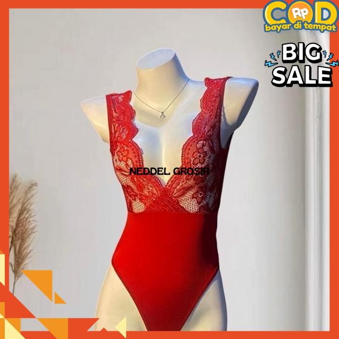 LINGERIE  BODYSUIT LEHER V RENDAH STRAPPY OPEN JUMPSUIT  BY NEDDEL GROSIR