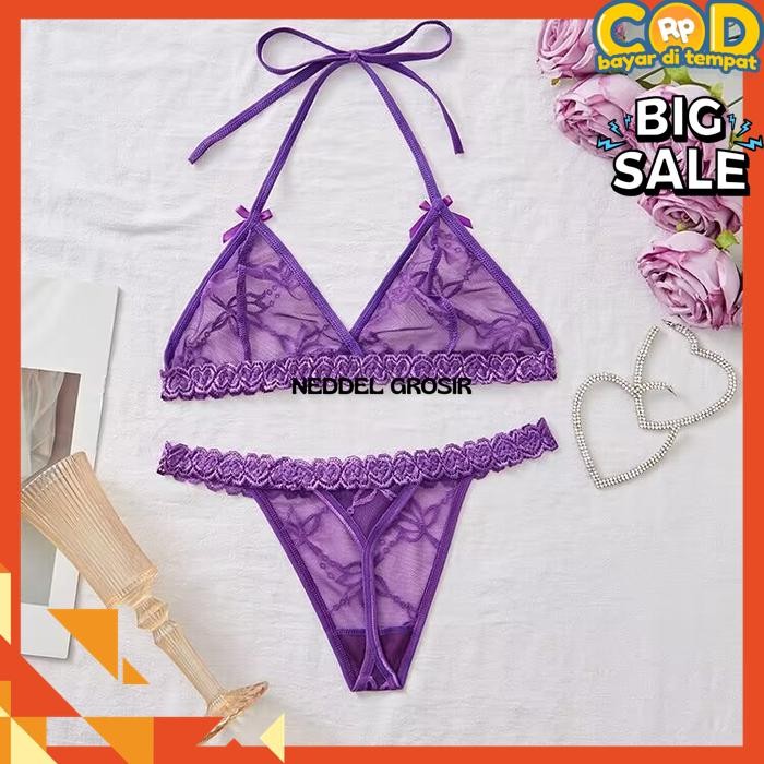 SET BIKINI WANITA RENDA TRANSPARAN BRA SET FLORAL TRANSPARAN  BY NEDDEL GROSIR