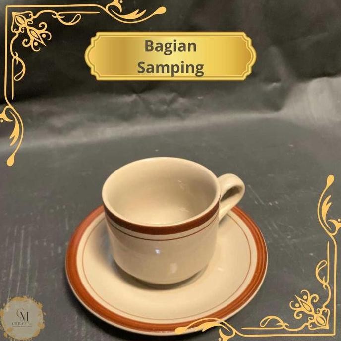 TERLARIS Cangkir Set Lepek List Coklat / Cangkir Kopi / Cangkir Set Keramik