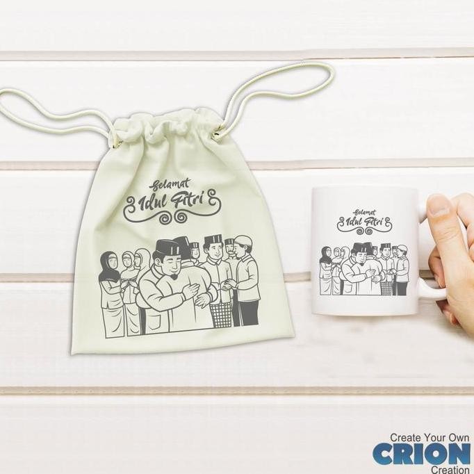 Mug Hampers Lebaran Pouch Eid Mubarak Bisa Custom Tulisan - By Crion
