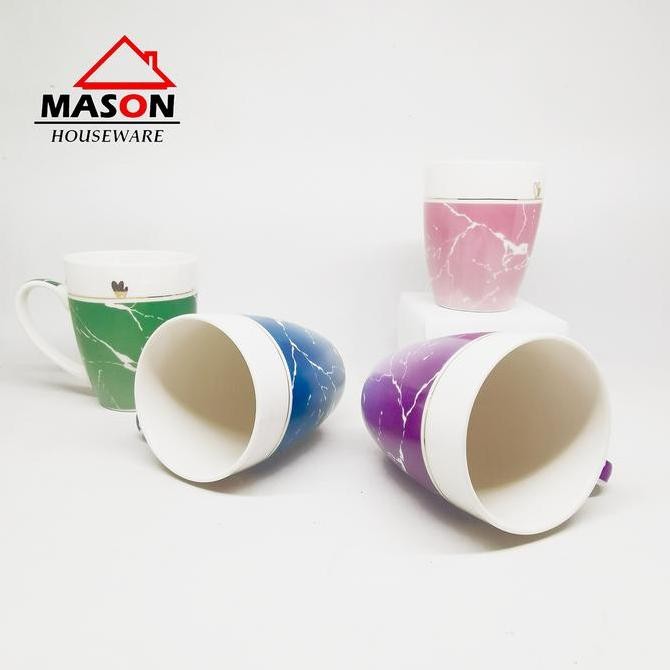 Mason Mug Keramik/ Mug Kopi/ Gelas Teh / Mug Gagang / Mug Motif Marble