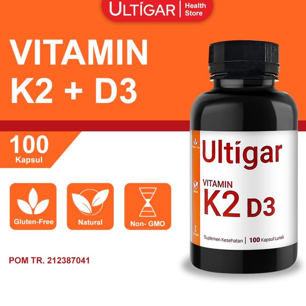 Ultigar Vitamin K2 + D3 -  K2 120 mcg D3 400 IU - Botol isi 100 Kapsul Lunak - Suplemen Kesehatan