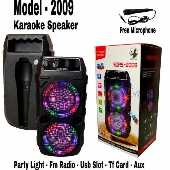 DR242>> SQ-2009 Speaker Bluetooth Karaoke Free Mic + Lampu Disco Ajeb Ajeb