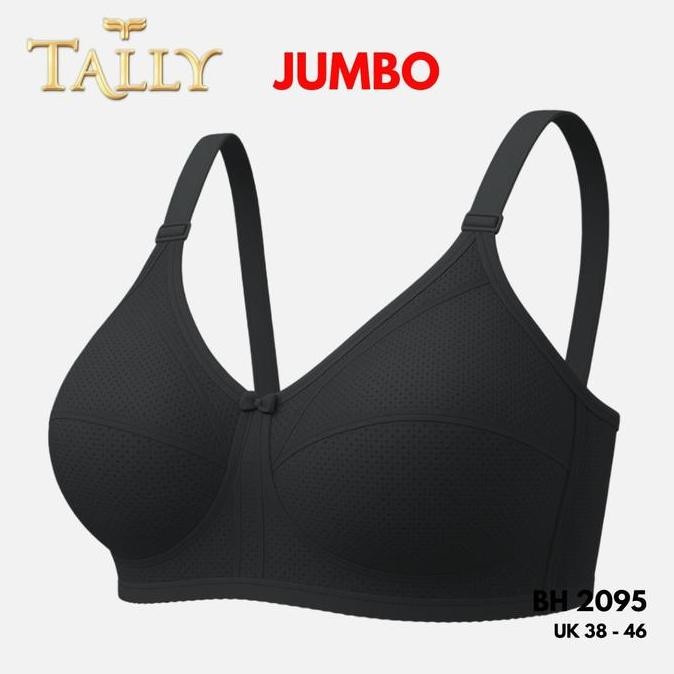 Tally Bh 2095 Bra Wanita Tanpa Kawat Bahan Katun Pori Cup C/D Kait 3 Soft Tipis Size 38-44 Sayap Bra