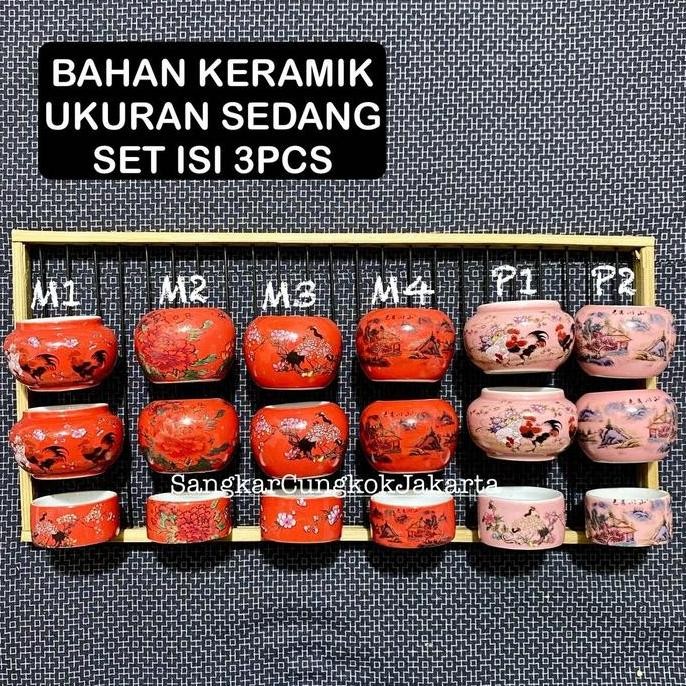 Cepuk Cungkok keramik Sedang Tieumi Branjangan Pleci Set 3pcs murah